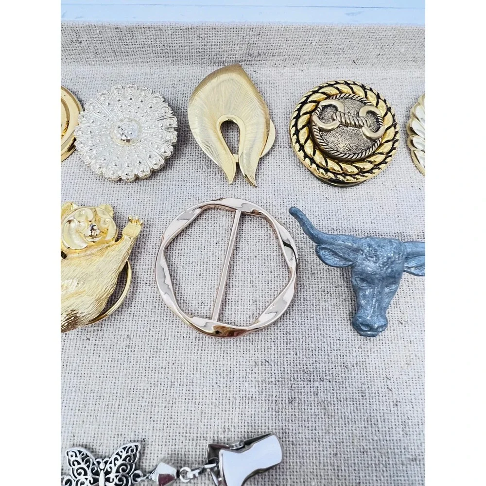 Vintage Gold & Silver Tone Scarf Slide Clip Panda Flamingo Sweater Lot of 23